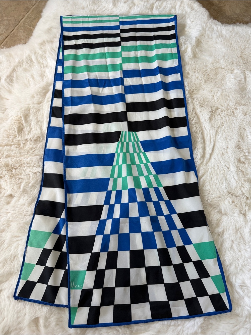 Vintage 60s/70s Vera Neumann Geometric Striped Scarf – Mod Pop Art (11.5" x 53")